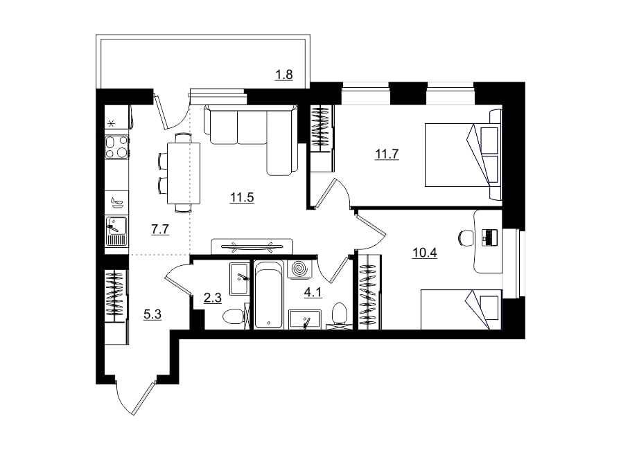 планировка квартиры 55 м2